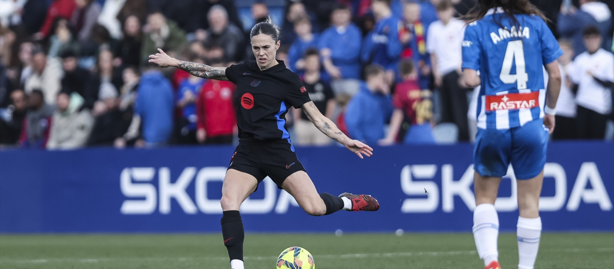 Mapi León en el derbi catalán del pasado fin de semana