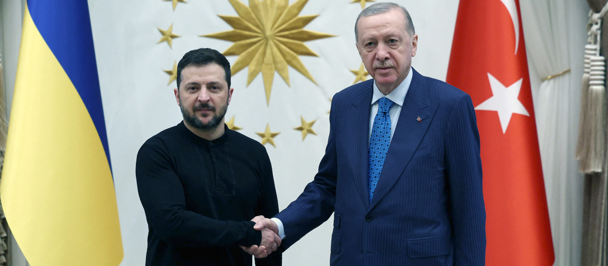 El mandatario ucraniano, Volodimir Zelenski, junto con el turco, Recep Tayyip Erdogan