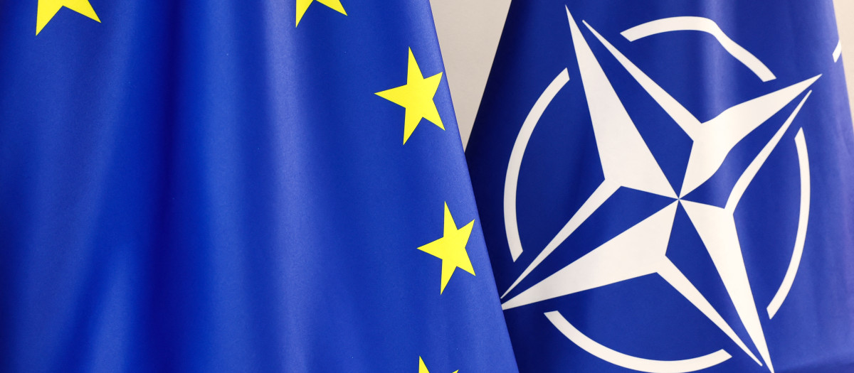Banderas de la Unión Europea y la OTAN