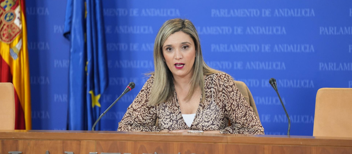 La número dos del PSOE andaluz y nueva portavoz socialista en el Parlamento, María Márquez, en rueda de prensa