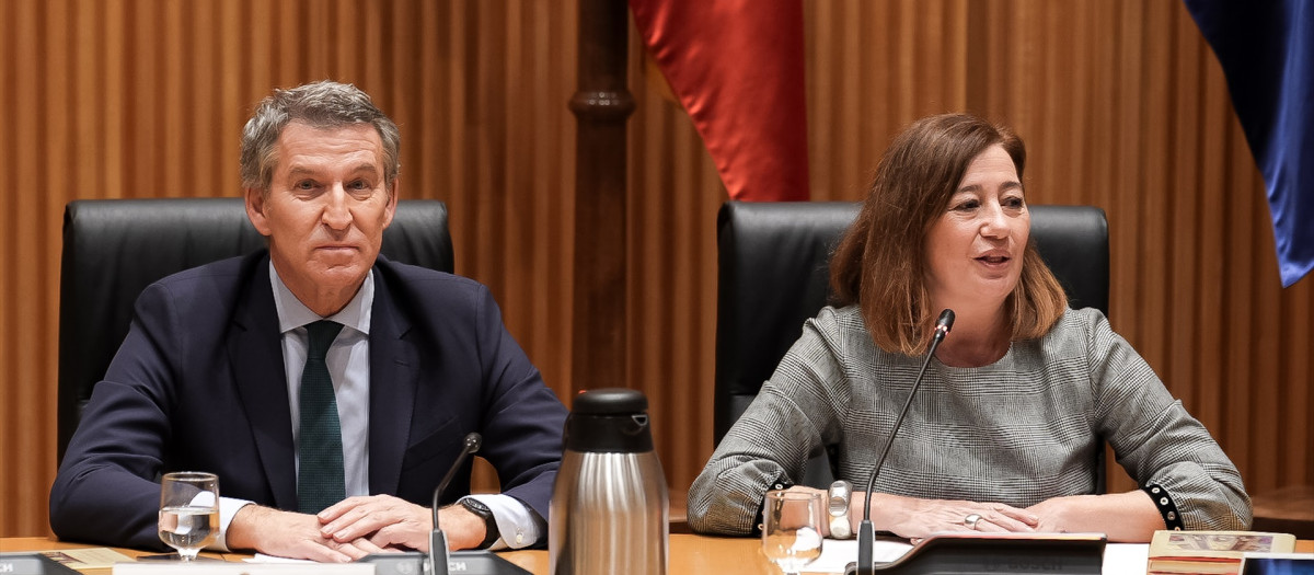 El presidente del Partido Popular, Alberto Núñez Feijóo y la presidenta del Congreso de los Diputados, Francina Armengol