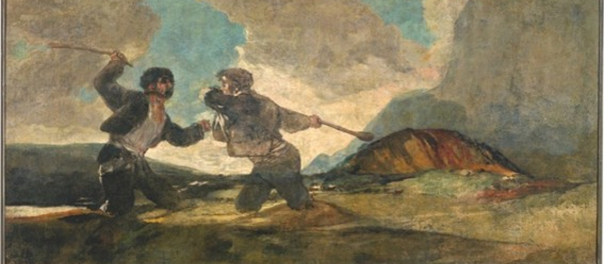 Duelo a garrotazos. Pintura mura y bocetos.