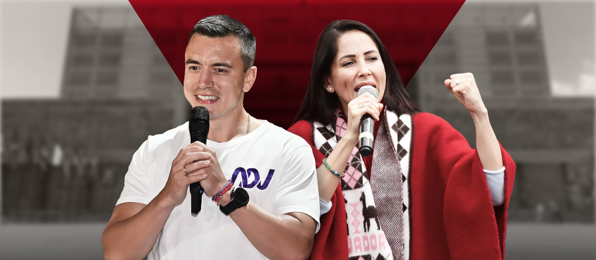 El presidente Daniel Noboa y la candidata opositora, Luisa González