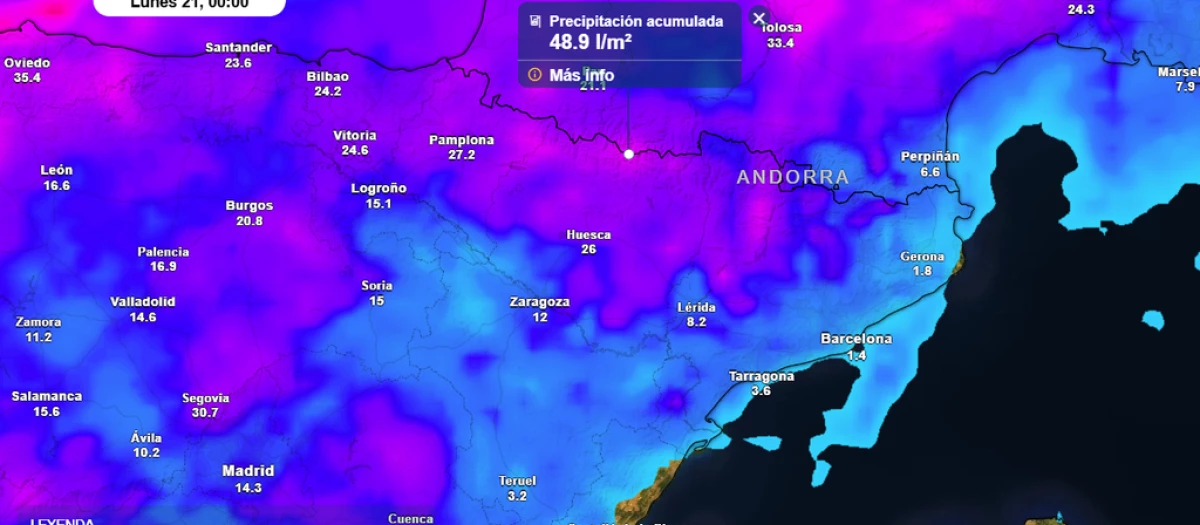 En puntos del Pirineo se podrán superar los 50 l/m2 en la recta final de esta Semana Santa
