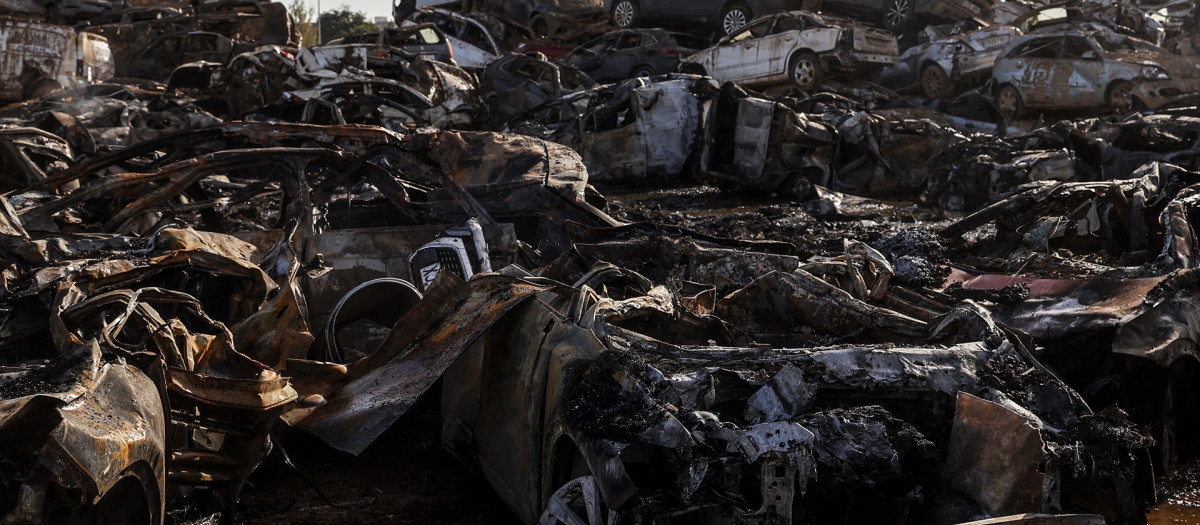 Imágenes de los vehículos calcinados en el incendio en la campa habilitada en Catarroja para recogerlos tras el paso de la dana

ROBER SOLSONA/EUROPA PRESS
17/12/2024