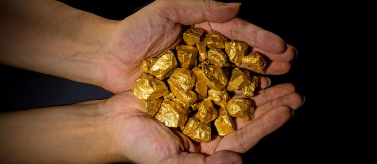 Una persona sostiene decenas de pepitas de oro