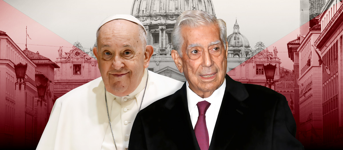 Fotomantaje del Papa Francisco y Marios Vargas Llosa