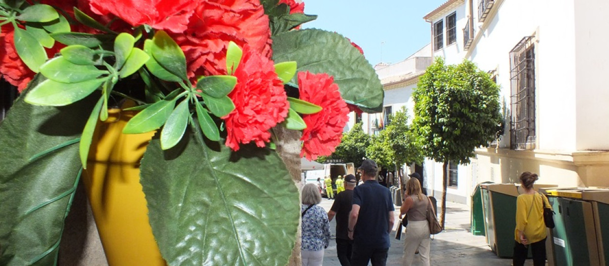 Flores de plástico en el casco histórico de Córdoba