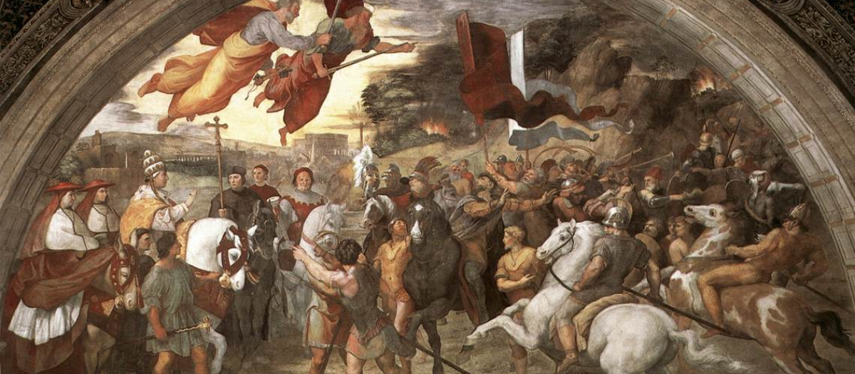 Encuentro entre el papa León I y Atila. Fresco de Rafael Sanzio (1514, Palacio Apostólico Vaticano)