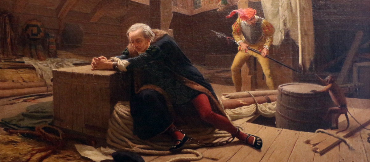 Colón cargado de cadenas visto por Lorenzo Delleani