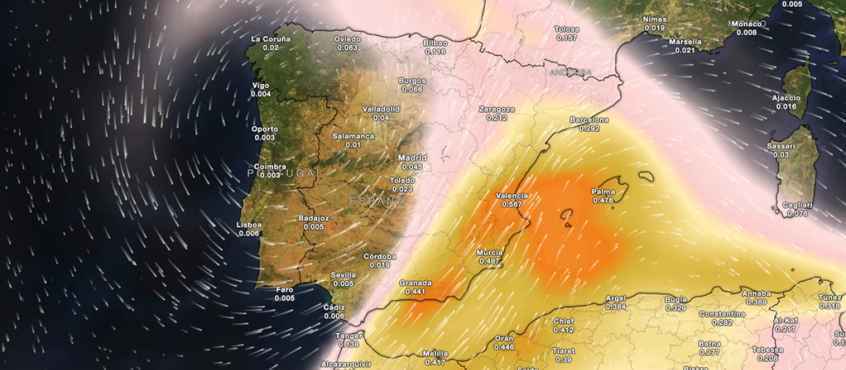 Mapa de la Península y la incidencia del polvo sahariano