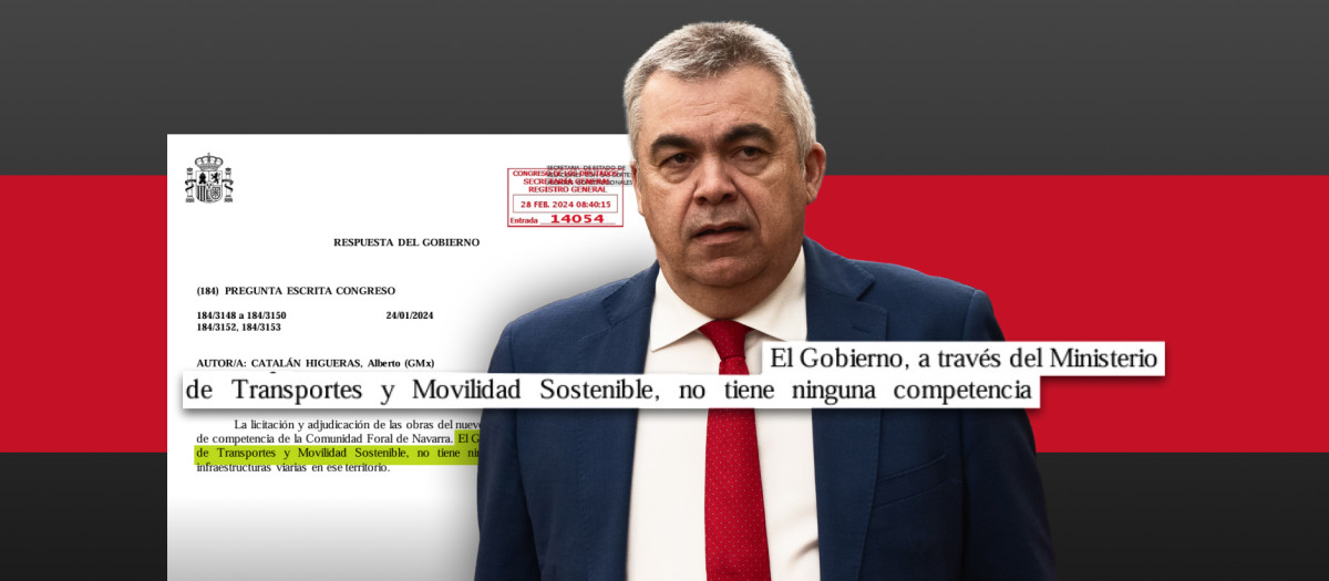 Fotomontaje de Santos Cerdán junto a la primera respuesta que dio el Gobierno a otro diputado navarro