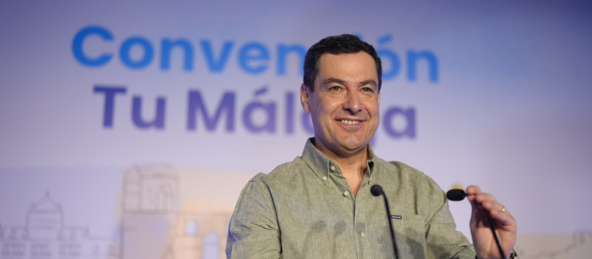 El presidente de la Junta de Andalucía, Juanma Moreno, este sábado en la clausura de la Convención del PP de Málaga