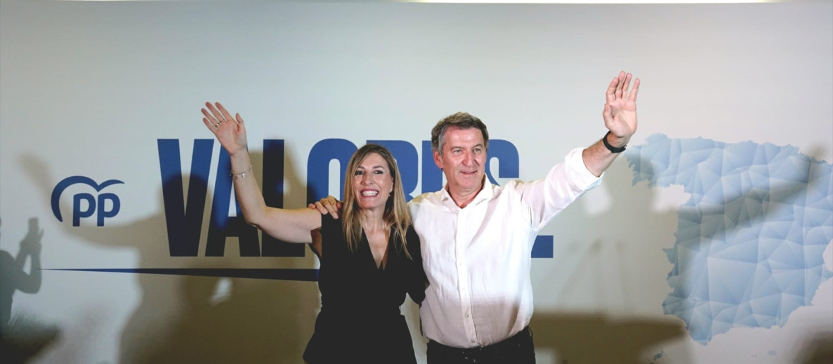 La presidenta de la Junta de Extremadura, María Guardiola, y el presidente del PP, Alberto Núñez Feijóo, en un acto del partido en Cáceres
CARLOS CRIADO /EUROPA PRESS
02/6/2025
