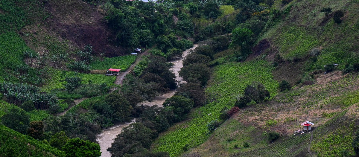 Vista aérea muestra el río Micay en Argelia