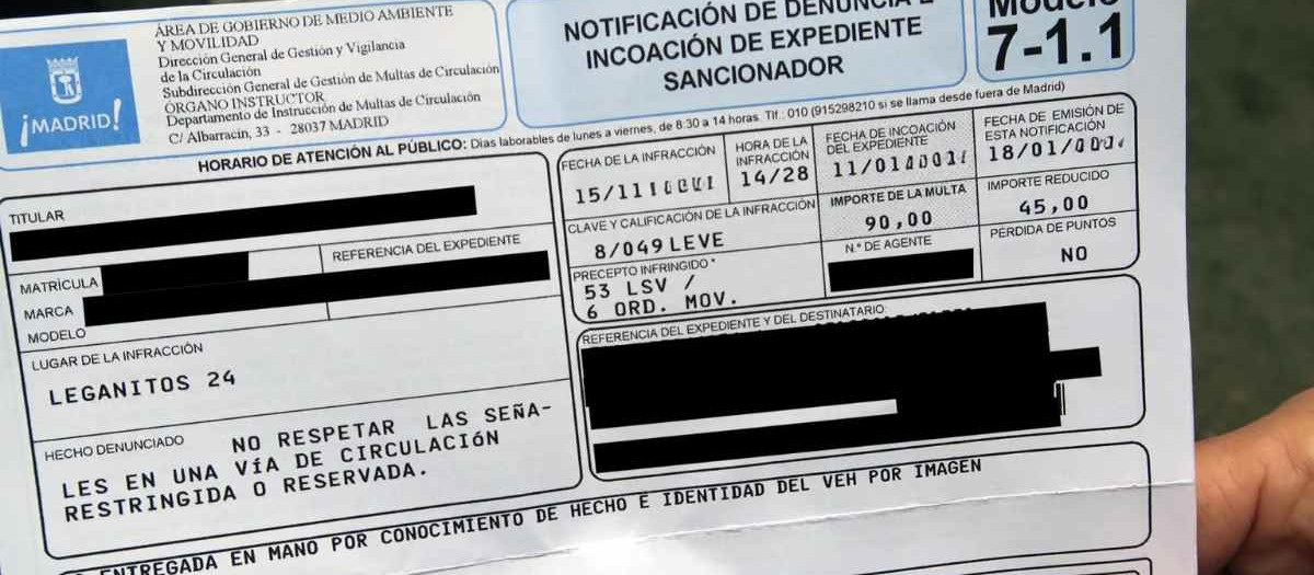 Las sanciones estaba firmadas por el ayuntamiento de Madrid