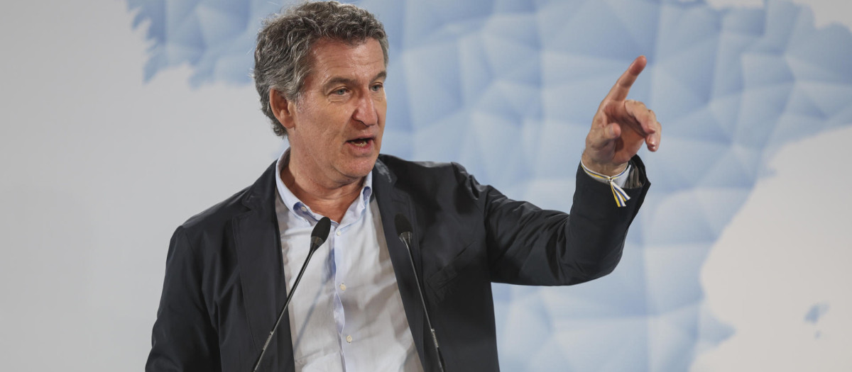 El presidente del PP, Alberto Núñez Feijóo, durante un acto político en Bilbao