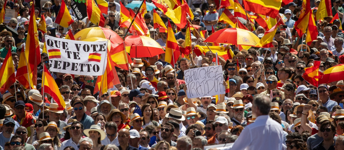 Una imagen de la manifestación convocada este domingo por el PP en Madrid