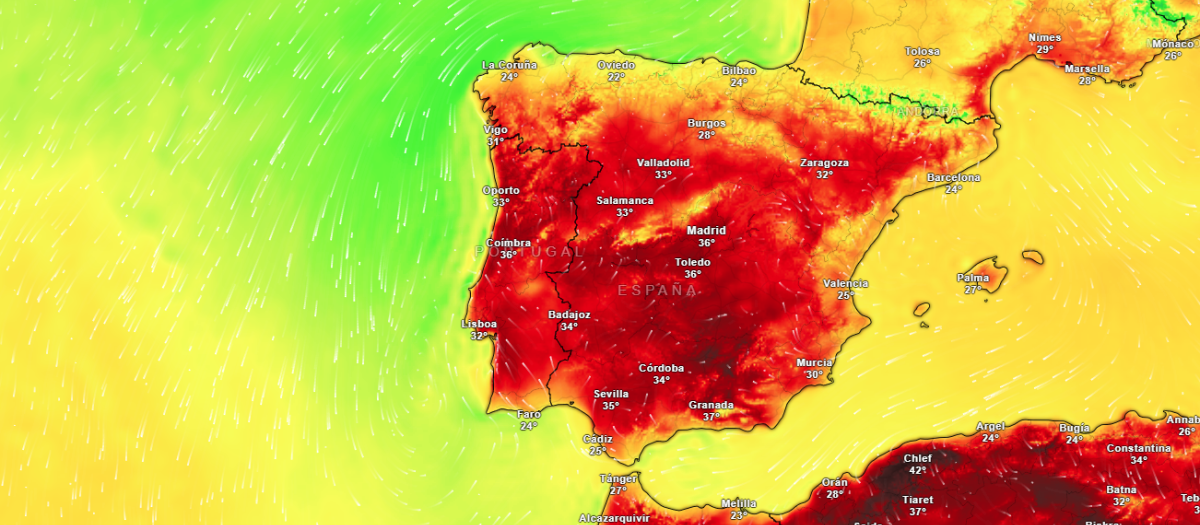 Mapa de temperaturas para este lunes