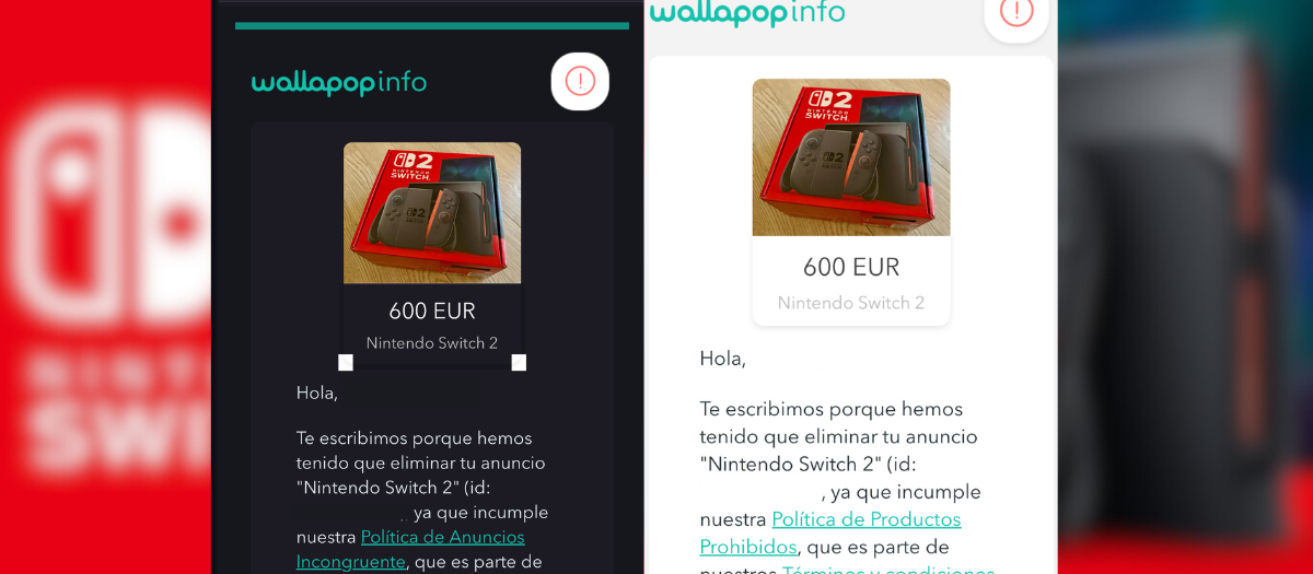 Dos ejemplos de anuncios retirados por Wallapop