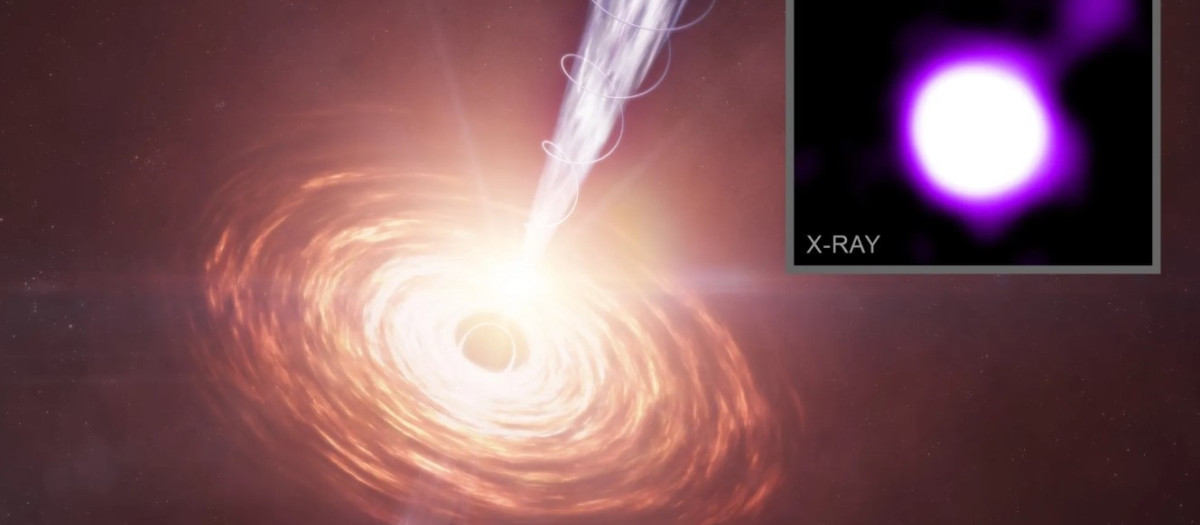 Un agujero negro ha expulsado un chorro sorprendentemente potente en el universo distante, según un estudio del Observatorio de rayos X Chandra de la NASA