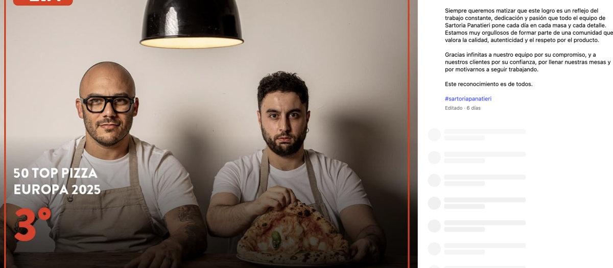 Captura de Pantalla del Instagram de Sartoria Panatieri
