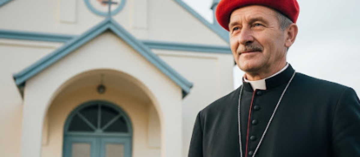 Un sacerdote tocado con la boina roja carlista.