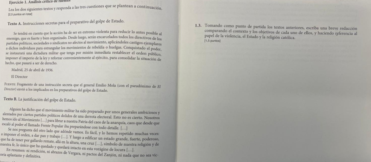 Uno de los ejercicios del examen de Historia de la selectividad 2025 en Cataluña