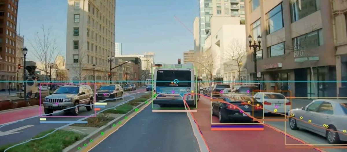 Imagen de lo que captan las cámaras de Hayden AI en un autobús de los Estados Unidos.