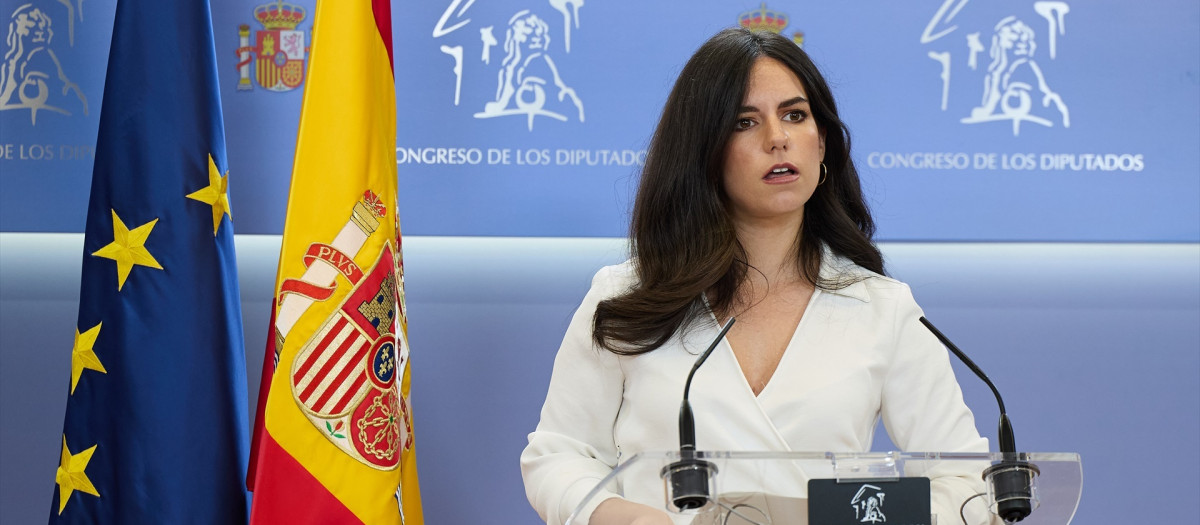 La portavoz de VOX en el Congreso, Pepa Millán, durante una rueda de prensa