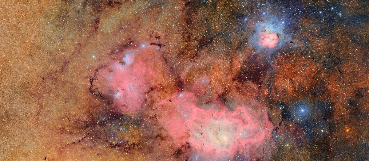 Imagen del observatorio Rubin que muestra las nebulosas Trífida y de la Laguna