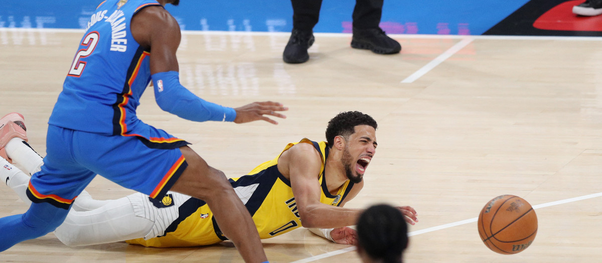 Tyrese Haliburton en el momento de su lesión en el séptimo partido