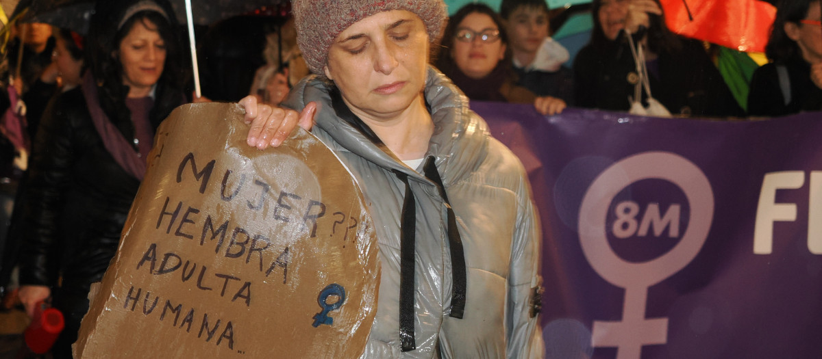 Una mujer se manifiesta en Valladolid, en una marcha feminista convocada por la izquierda