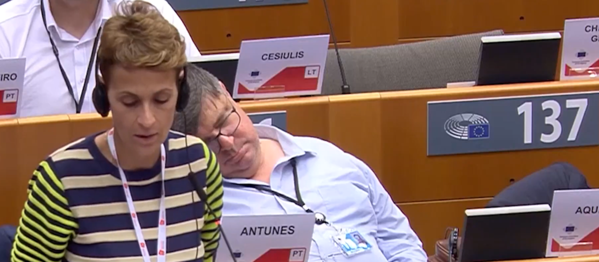 Un eurodiputado durmiendo durante el discurso de María Chivite