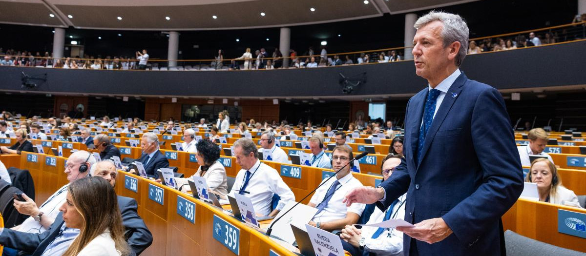 Alfonso Rueda durante su intervención en Bruselas