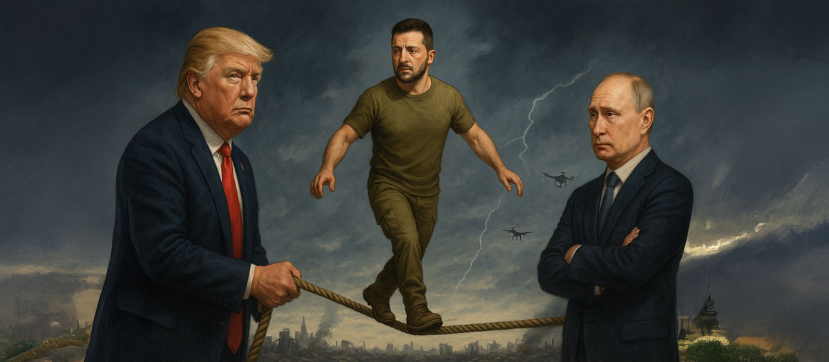Donald Trump, Volodimir Zelenski y Vladimir Putin