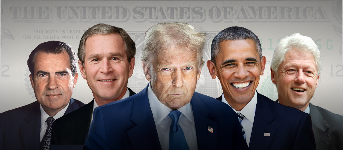 Richard Nixon, George Bush, Donald Trump, Barak Obama y Bill Clinton