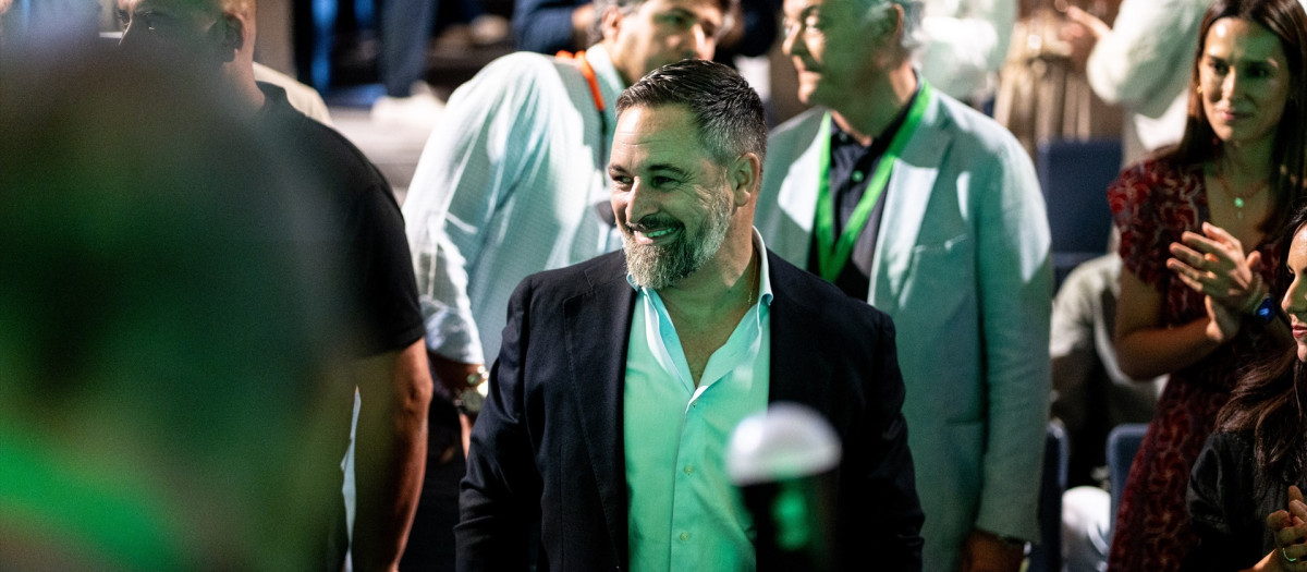 El líder de Vox, Santiago Abascal, en un acto del partido en Madrid el pasado 28 de junio