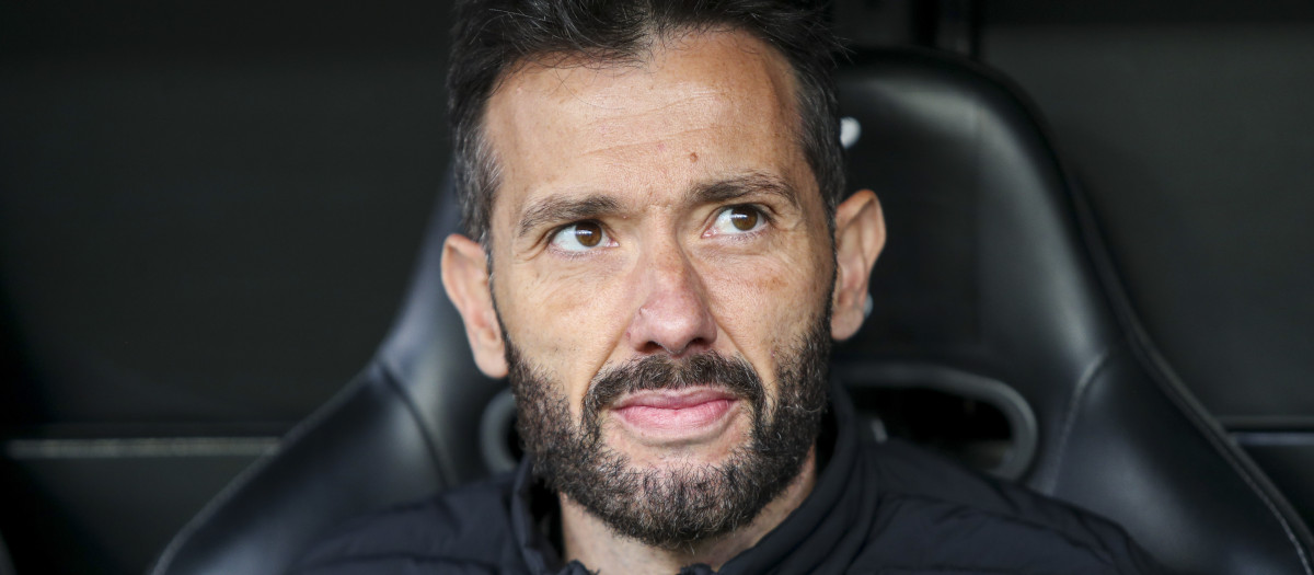 Imagen de Carlos Corberán en el banquillo de Mestalla.
