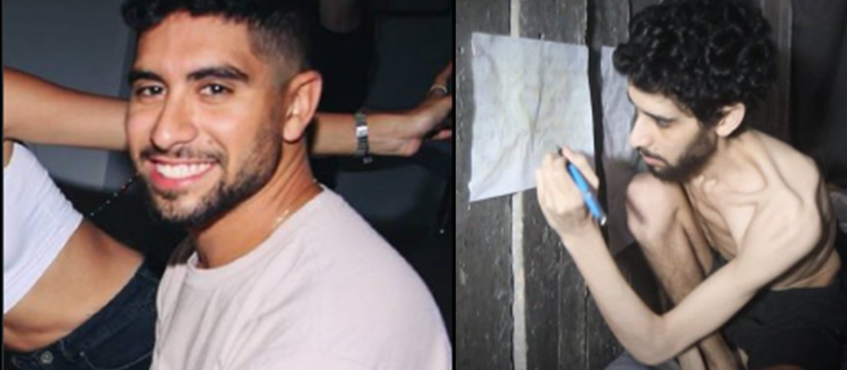 Evyatar David en una foto previa a su secuestro y otra en manos de Hamás en Gaza