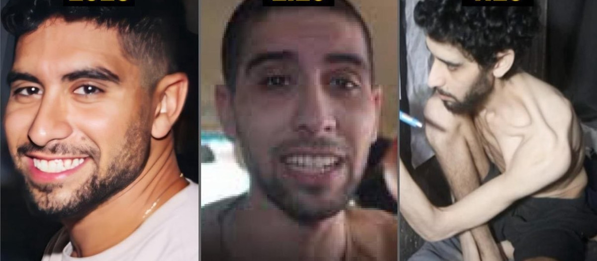 Evyatar David en una serie de fotos antes y durante su actual cautiverio en Gaza