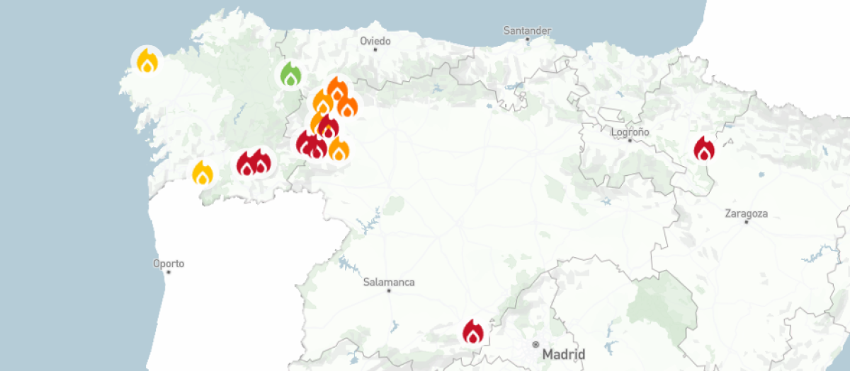 Mapa de los incendios en España