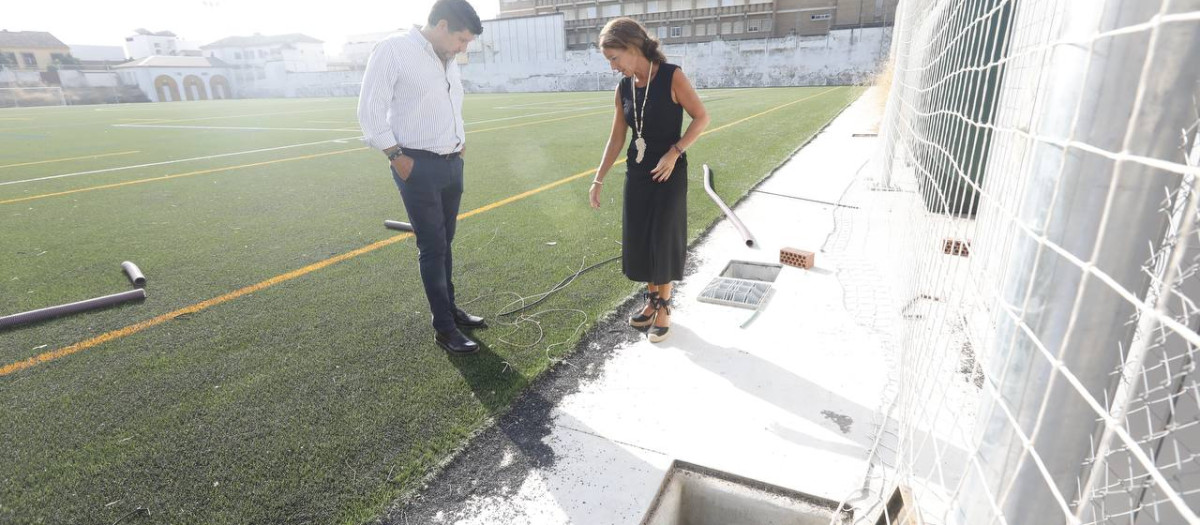 Sebastián del Rey y Marián Aguilar, en el estadio San Eulogio