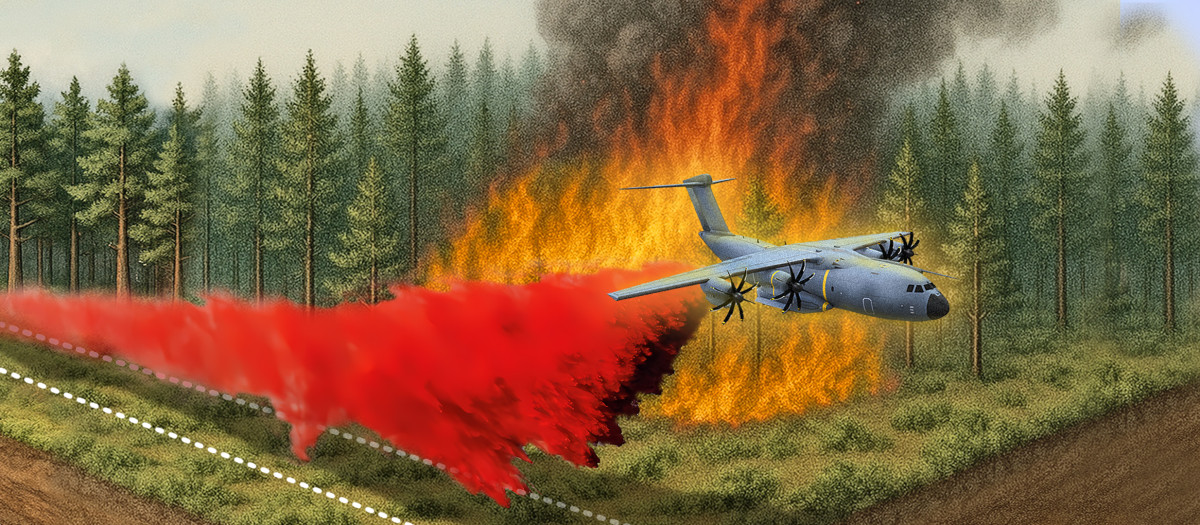 El avión A-400M puede disponer de un kit que le permite ejercer en la lucha contra los incendios
