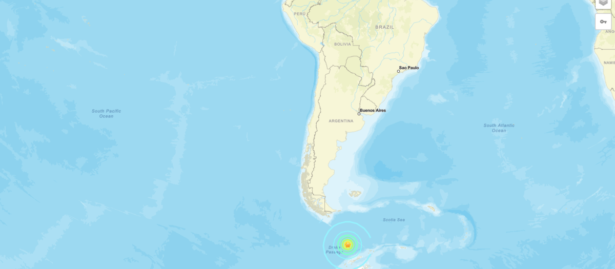 Lugar en el que ha tenido lugar el terremoto registrado en el extremo sur de Sudamérica