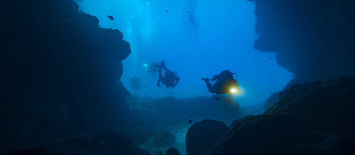 Buceadores en el fondo marino
