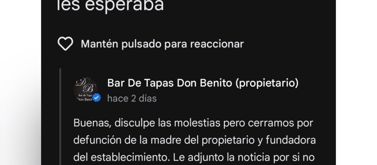 Detalle de la reseña subida a través de las redes sociales