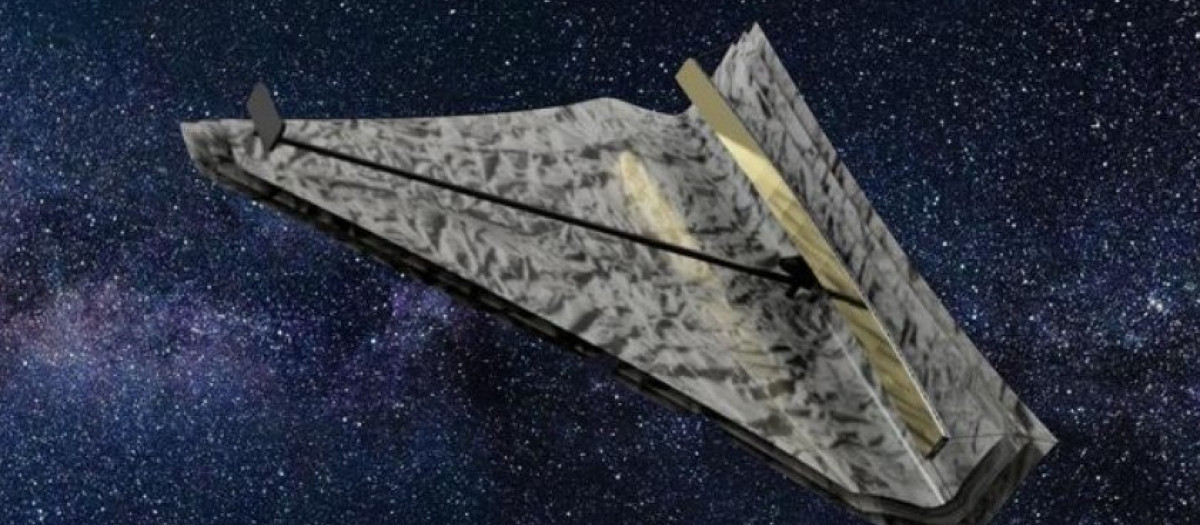 Diseño conceptual para un telescopio espacial rectangular, inspirado en el Difractor Interfero Coronagraph Exoplanet Resolver (DICER), un observatorio espacial infrarrojo hipotético, y el telescopio espacial James Webb