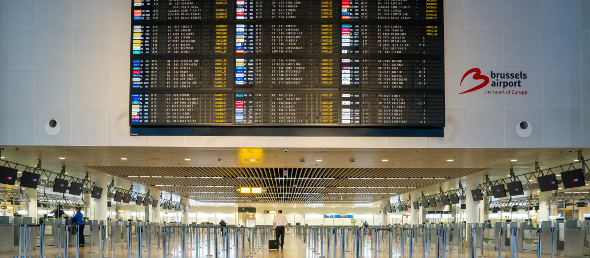 El aeropuerto de Zaventem de Bruselas durante la huelga general en Bélgica