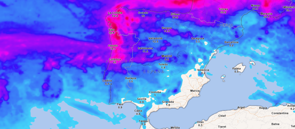 Precipitación acumulada hasta el viernes a las 17:00